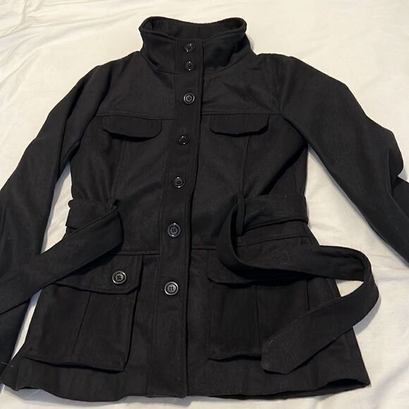 Ambiance szS black button front jacket with belt needs cleaning GUC - Picture 3 of 11